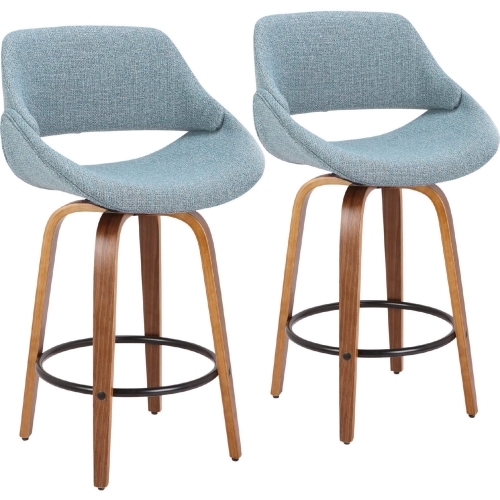 Fabrico 26" Counter Stool in Blue Fabric & Walnut Wood (Set of 2)